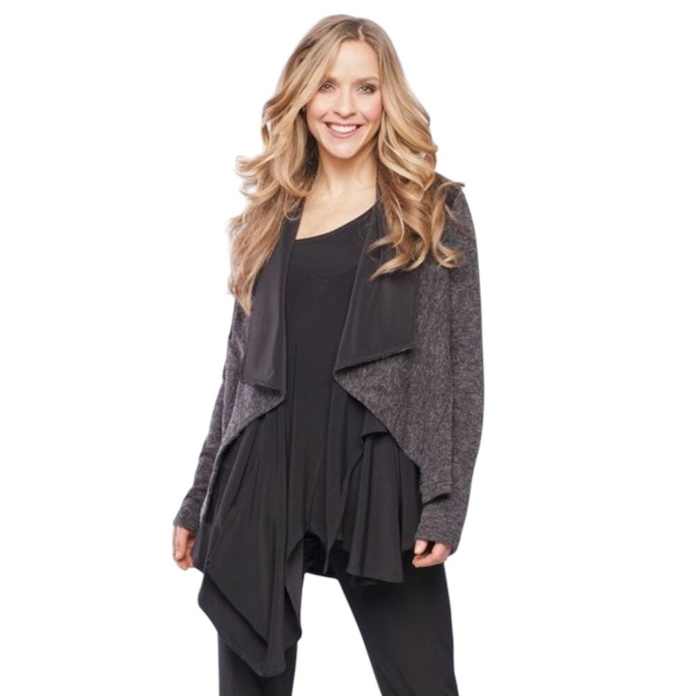 Sympli Gray Drape Front Shawl Collar Acrylic Cardigan Sweater